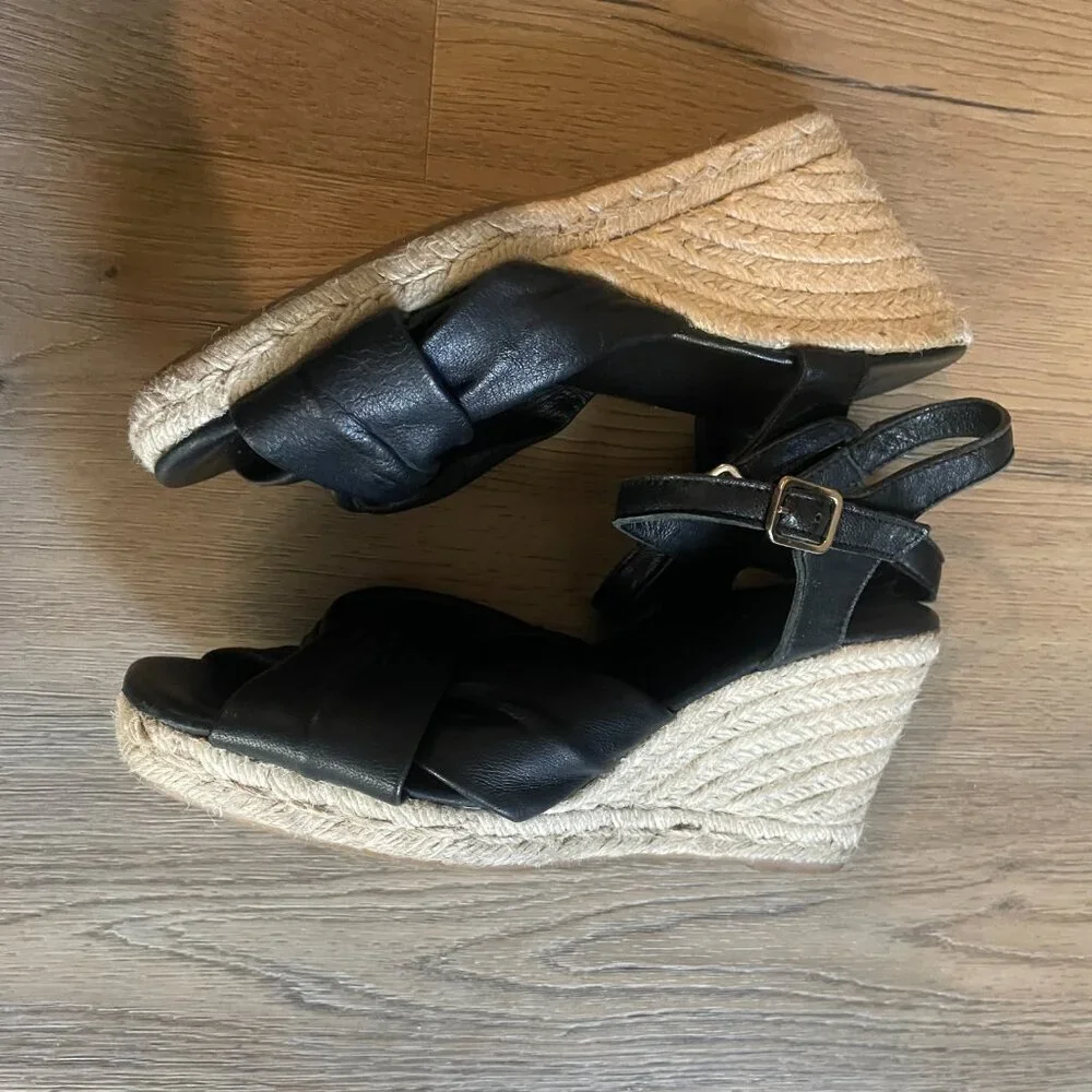 jutelia Women's Made in Spain Black Leather Espadrille Sandal Shoes 8